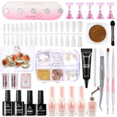 Beetles X DIY Nail, Goddess Revival Gel Nail Polish Kit 5 Color Brown Blue White Uv Gel Polish with 160pcs Nail Tips Golden Gemstone Charms Nail Foil Stickers Nail Decors Manicure Gifts for Girls