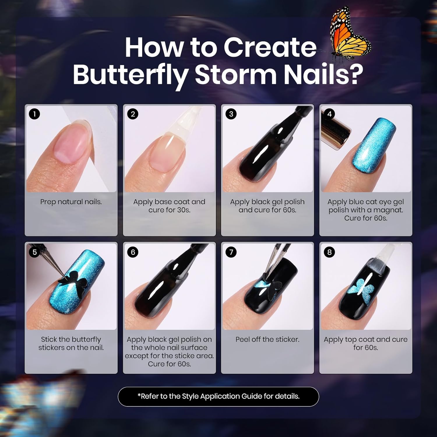 Beetles Cat Eye Gel Nail Polish Set with Glossy Top & Base Coat, Pink Blue Gel Polish Cat Eye Gel Nail Butterfly Storm DIY Kit Soak Off LED, Nail Art Salon at Home Beauty Gifts for Her Women