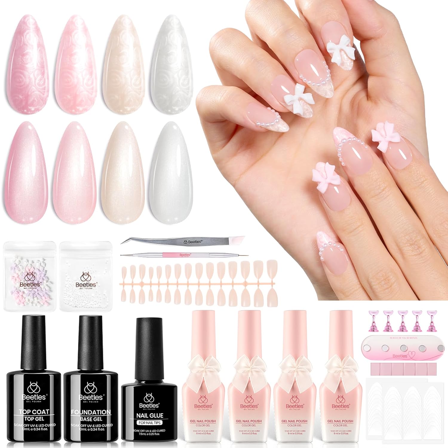 beetles Gel Nail Polish Valentine Gift Set-All in 1 Gel Polish Kit Beetles X DIY nail UV Gel Polish with Top Base Coat,Nail Glue,Nail Tips,Nail Charms-Special Elegant DIY Nail Kit for Women