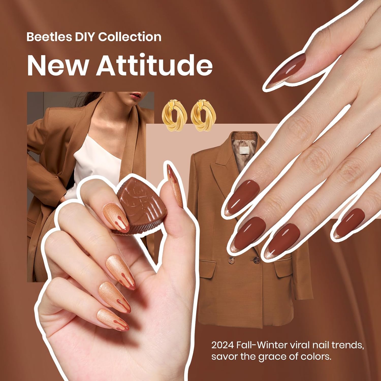Beetles Christmas Gift Gel Nail Polish Set, Beetles X DIY Nail Brown Glitter Gel Nail Polish with Base&Top Coat for DIY Series Color Trend Set