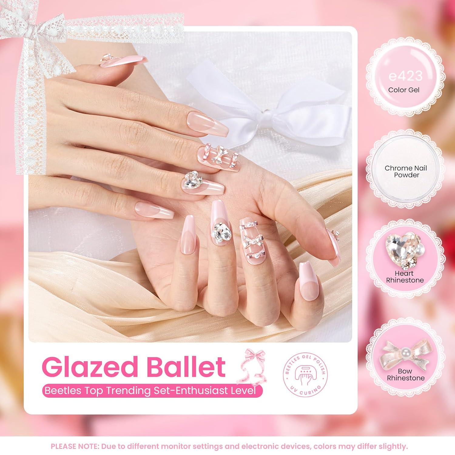 beetles Gel Nail Polish Valentine Gift Set-All in 1 Gel Polish Kit Beetles X DIY nail UV Gel Polish with Top Base Coat,Nail Glue,Nail Tips,Nail Charms-Special Elegant DIY Nail Kit for Women