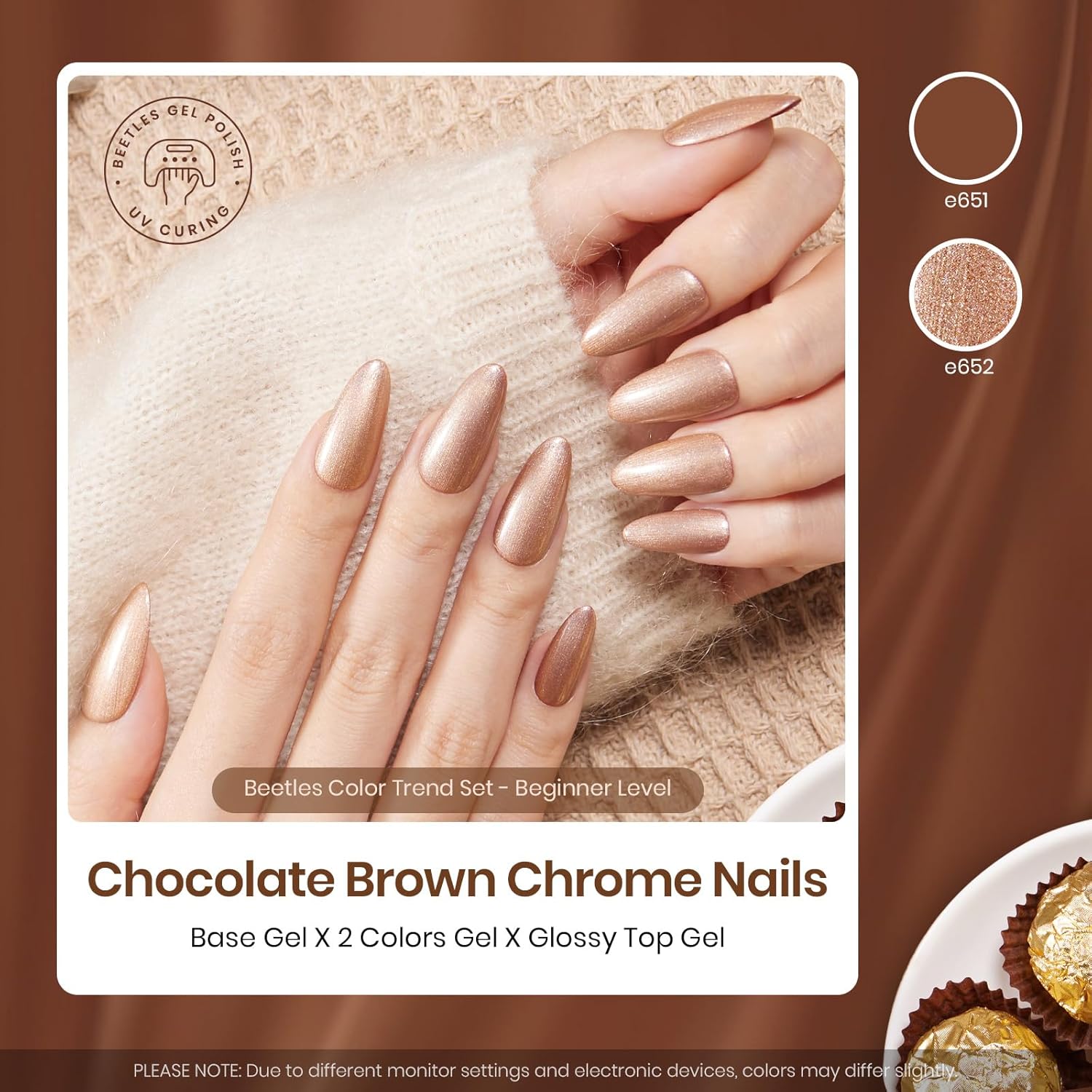 Beetles Christmas Gift Gel Nail Polish Set, Beetles X DIY Nail Brown Glitter Gel Nail Polish with Base&Top Coat for DIY Series Color Trend Set
