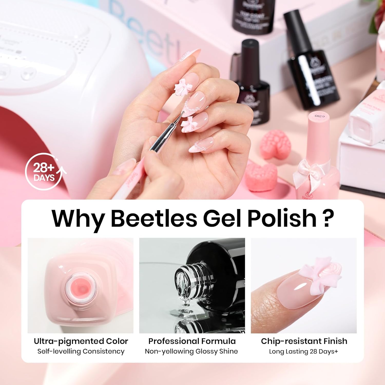 Beetles Christmas Gift Gel Nail Polish Set, Wedding Nail Lace Poem Beetles X DIY Nail Trend Kit with Bow Pearl Lace Transfer Stickers and Manicure Tools Gifts for Women