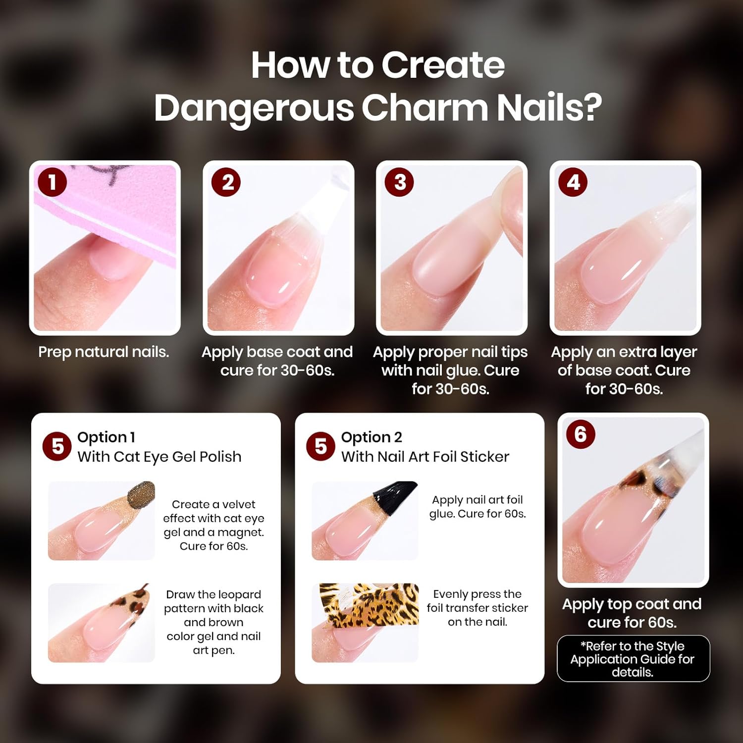 Beetles Gel Polish Nail Art Set, Beetles X DIY Nails with Nail Tips, Leopard Print Nail Foil Stickers, Brushes&Nail Tips Holder Set, Burgundy Brown Cat Eye Gel Polish Gifts for Women