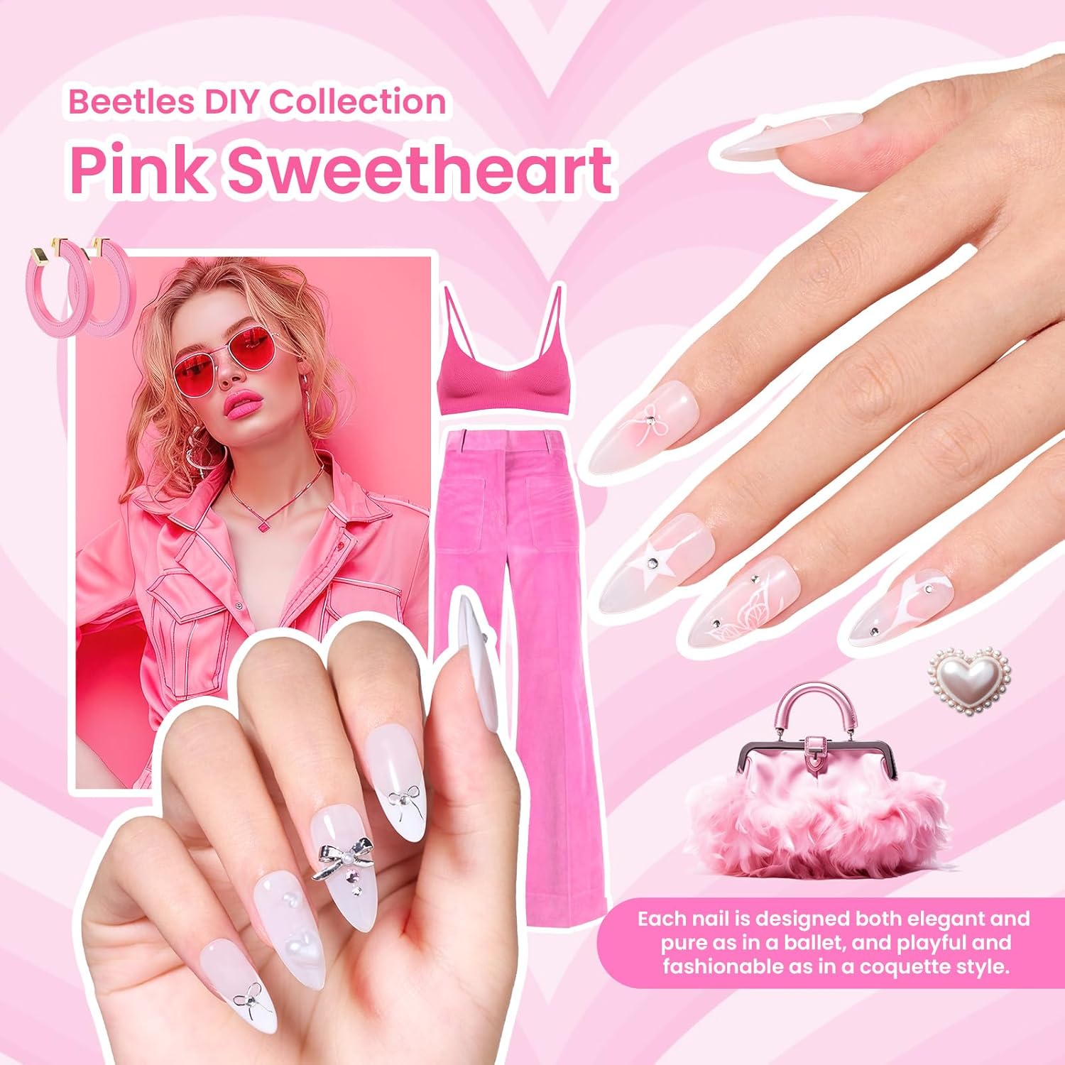 Beetles Christmas Gift Gel Nail Polish Set, Wedding Nail Lace Poem Beetles X DIY Nail Trend Kit with Bow Pearl Lace Transfer Stickers and Manicure Tools Gifts for Women