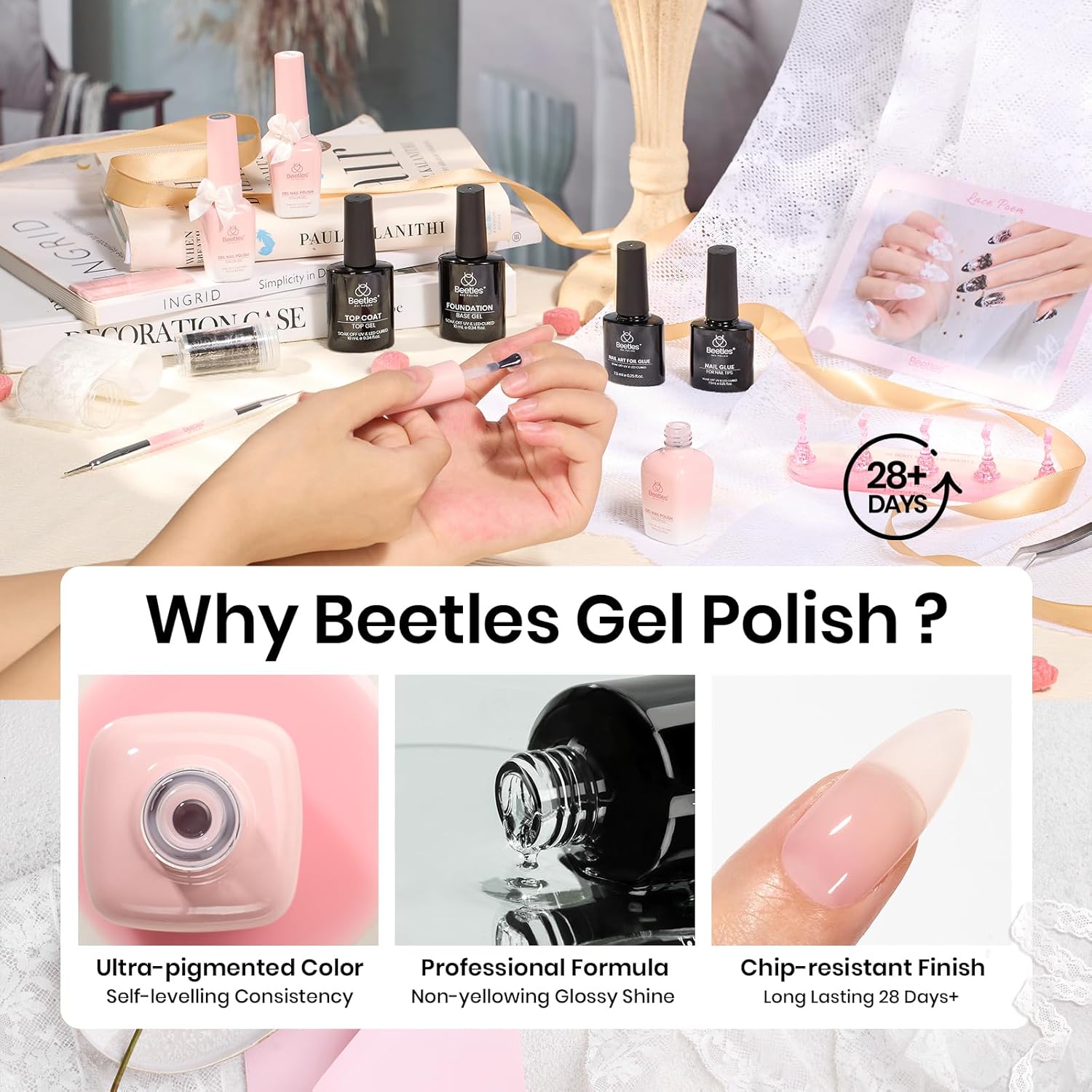 beetles Gel Nail Polish Valentine Gift Set-All in 1 Gel Polish Kit Beetles X DIY nail UV Gel Polish with Top Base Coat,Nail Glue,Nail Tips,Nail Charms-Special Elegant DIY Nail Kit for Women