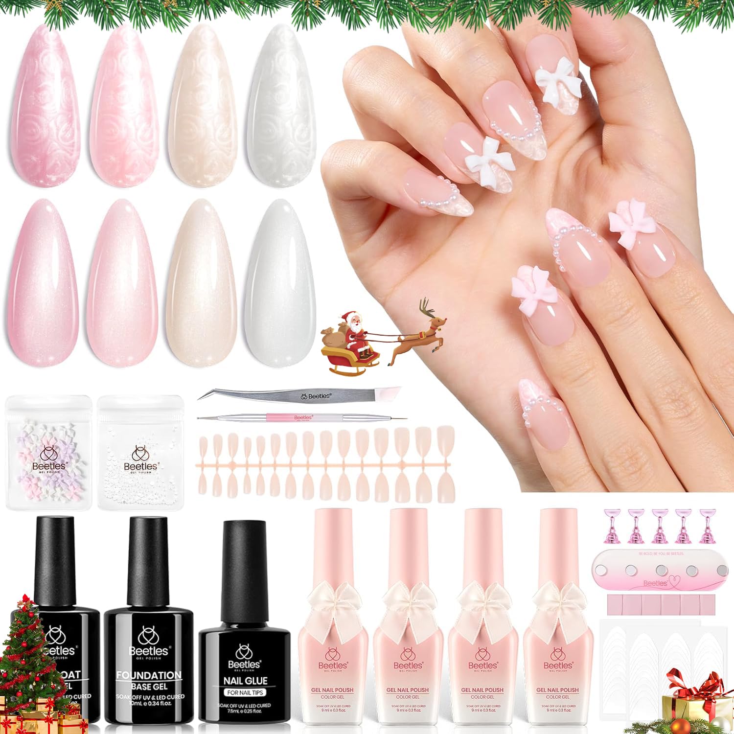 beetles Gel Nail Polish Valentine Gift Set-All in 1 Gel Polish Kit Beetles X DIY nail UV Gel Polish with Top Base Coat,Nail Glue,Nail Tips,Nail Charms-Special Elegant DIY Nail Kit for Women
