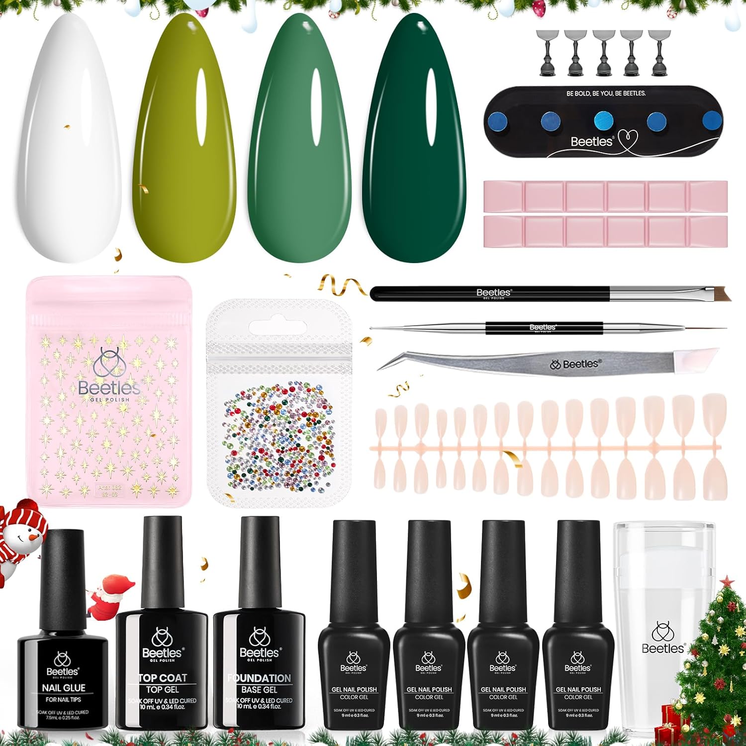 Beetles Christmas Gift Gel Nail Polish Set, Wedding Nail Lace Poem Beetles X DIY Nail Trend Kit with Bow Pearl Lace Transfer Stickers and Manicure Tools Gifts for Women