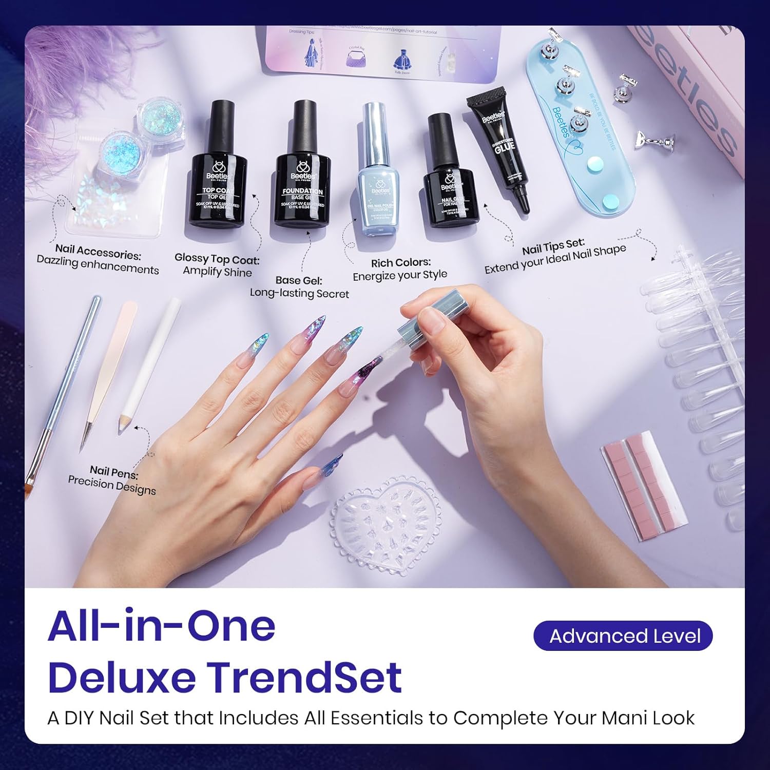Beetles Christmas Gift Gel Nail Polish Set, Wedding Nail Lace Poem Beetles X DIY Nail Trend Kit with Bow Pearl Lace Transfer Stickers and Manicure Tools Gifts for Women