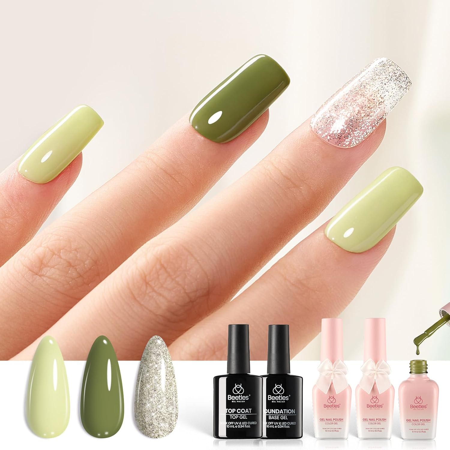 Beetles Christmas Gift Gel Nail Polish Set, Beetles X DIY Nail Brown Glitter Gel Nail Polish with Base&Top Coat for DIY Series Color Trend Set