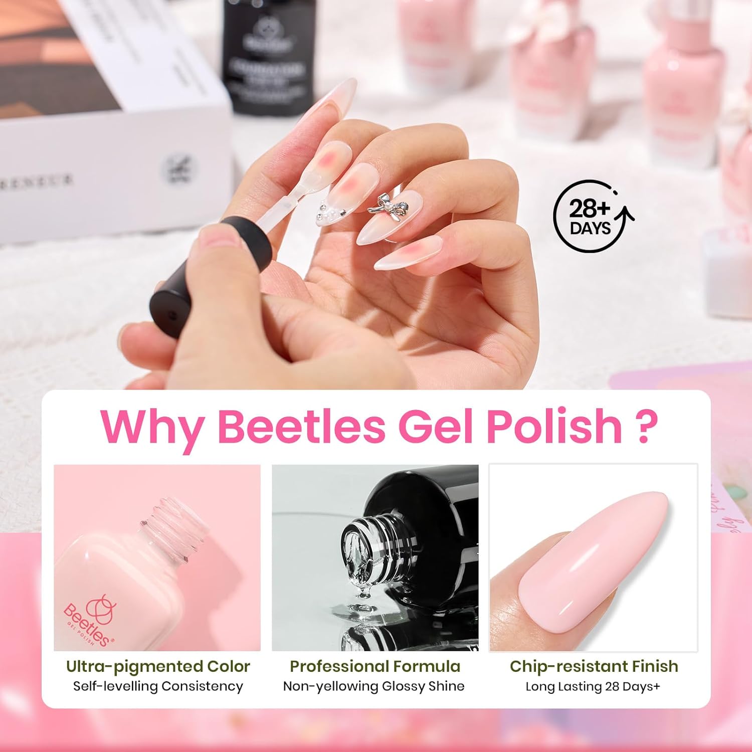 Beetles Christmas Gift Gel Nail Polish Set, Wedding Nail Lace Poem Beetles X DIY Nail Trend Kit with Bow Pearl Lace Transfer Stickers and Manicure Tools Gifts for Women