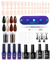 Beetles Gel Polish Nail Art Set, Beetles X DIY Nails with Nail Tips, Leopard Print Nail Foil Stickers, Brushes&Nail Tips Holder Set, Burgundy Brown Cat Eye Gel Polish Gifts for Women