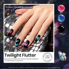 Beetles Cat Eye Gel Nail Polish Set with Glossy Top & Base Coat, Pink Blue Gel Polish Cat Eye Gel Nail Butterfly Storm DIY Kit Soak Off LED, Nail Art Salon at Home Beauty Gifts for Her Women