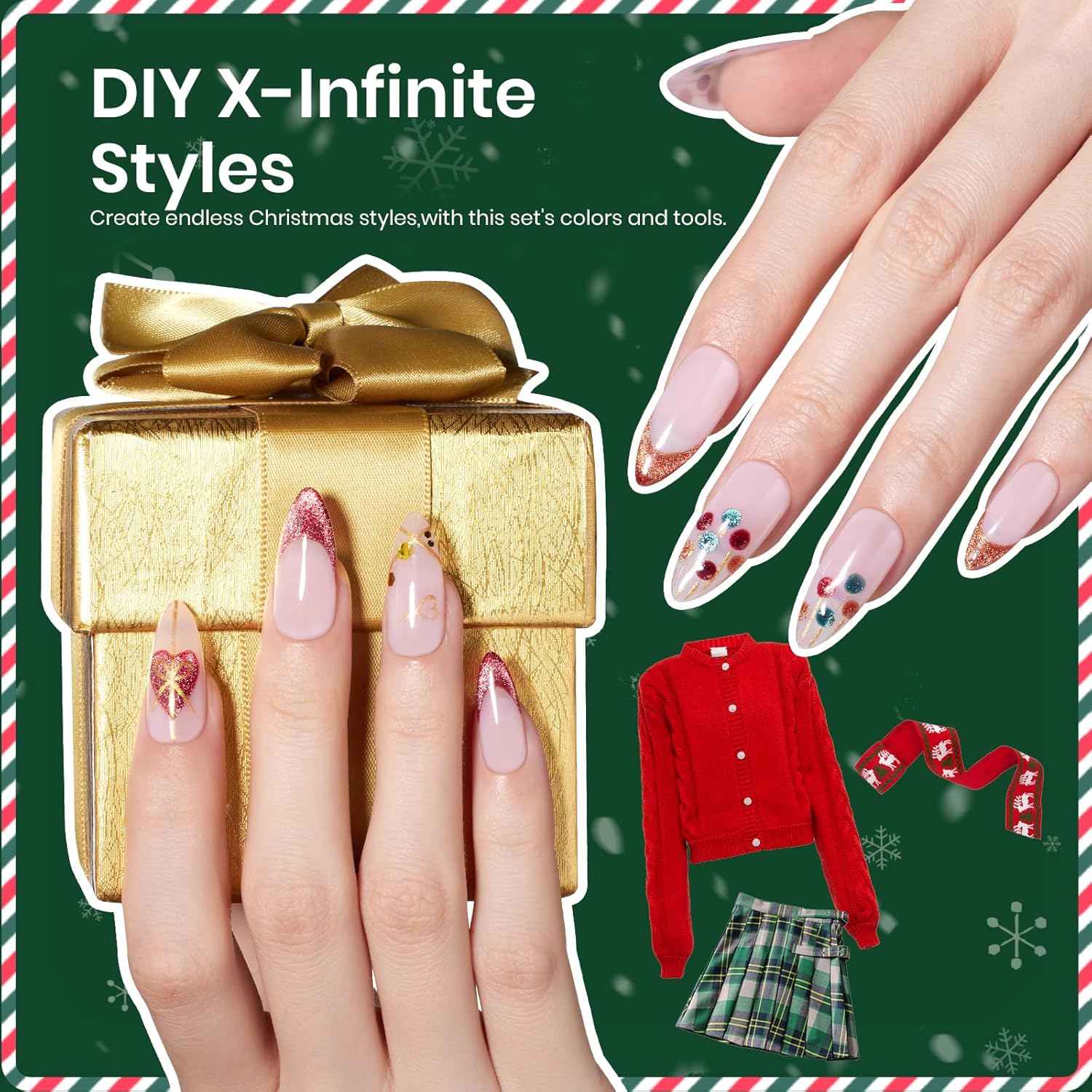 Beetles Gel Nail Polish Set Red Green Cat Eye Gel Polish and Gold Metallic Nail Art Gel Liner with Base&Top Coat Beetles X DIY Nail Stickers for Party Gift Women