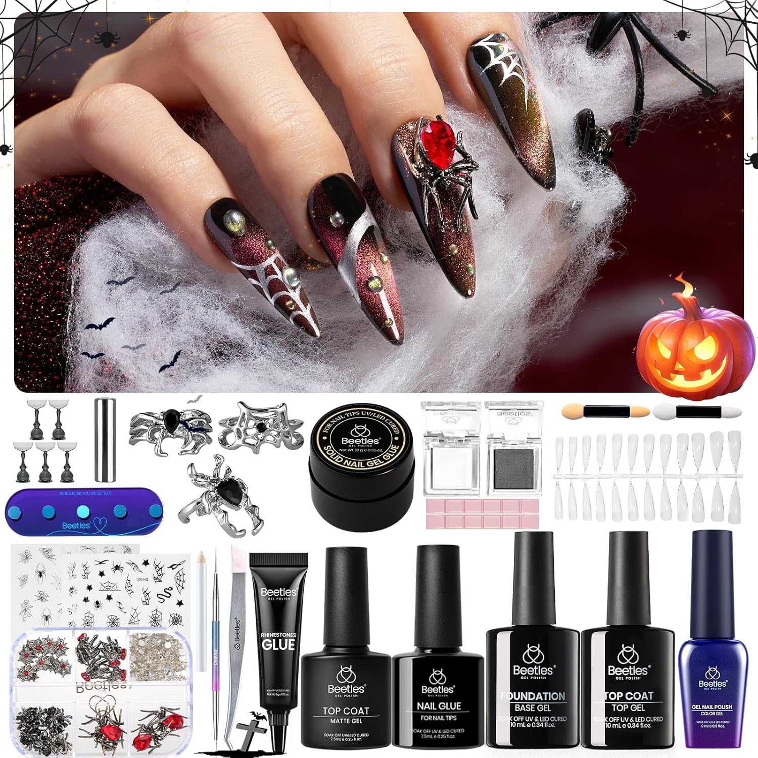 Beetles Christmas Gift Gel Nail Polish Set, Wedding Nail Lace Poem Beetles X DIY Nail Trend Kit with Bow Pearl Lace Transfer Stickers and Manicure Tools Gifts for Women