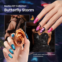 Beetles Cat Eye Gel Nail Polish Set with Glossy Top & Base Coat, Pink Blue Gel Polish Cat Eye Gel Nail Butterfly Storm DIY Kit Soak Off LED, Nail Art Salon at Home Beauty Gifts for Her Women