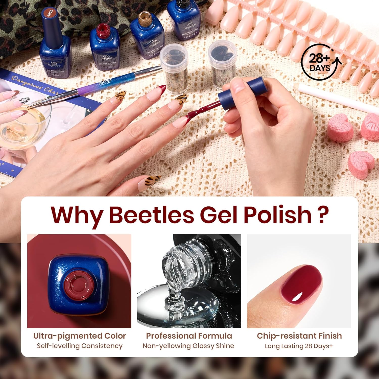 Beetles Gel Polish Nail Art Set, Beetles X DIY Nails with Nail Tips, Leopard Print Nail Foil Stickers, Brushes&Nail Tips Holder Set, Burgundy Brown Cat Eye Gel Polish Gifts for Women