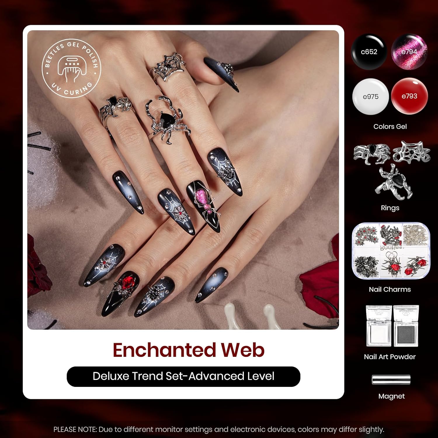 beetles Gel Nail Polish Valentine Gift Set-All in 1 Gel Polish Kit Beetles X DIY nail UV Gel Polish with Top Base Coat,Nail Glue,Nail Tips,Nail Charms-Special Elegant DIY Nail Kit for Women