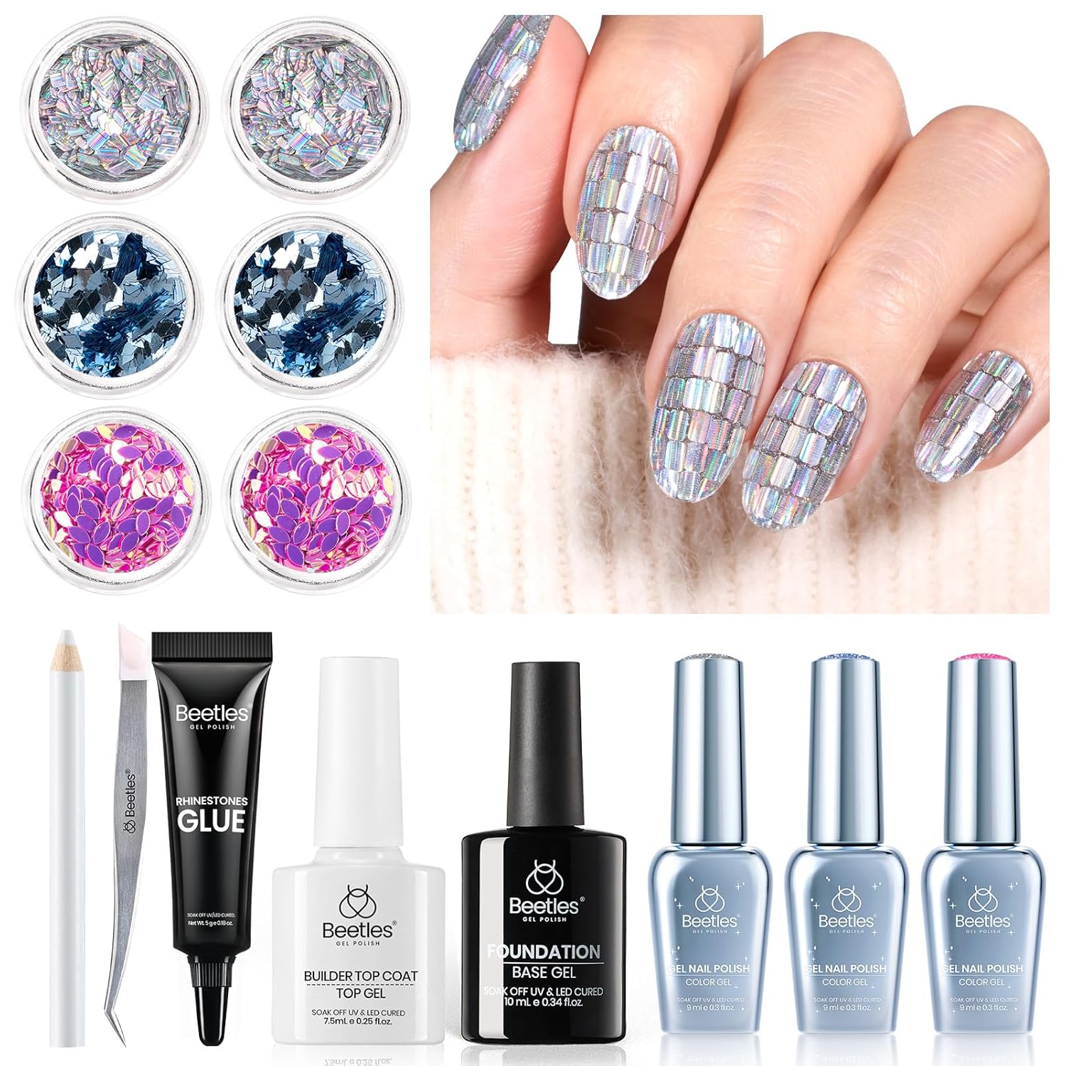 beetles Gel Nail Polish Valentine Gift Set-All in 1 Gel Polish Kit Beetles X DIY nail UV Gel Polish with Top Base Coat,Nail Glue,Nail Tips,Nail Charms-Special Elegant DIY Nail Kit for Women